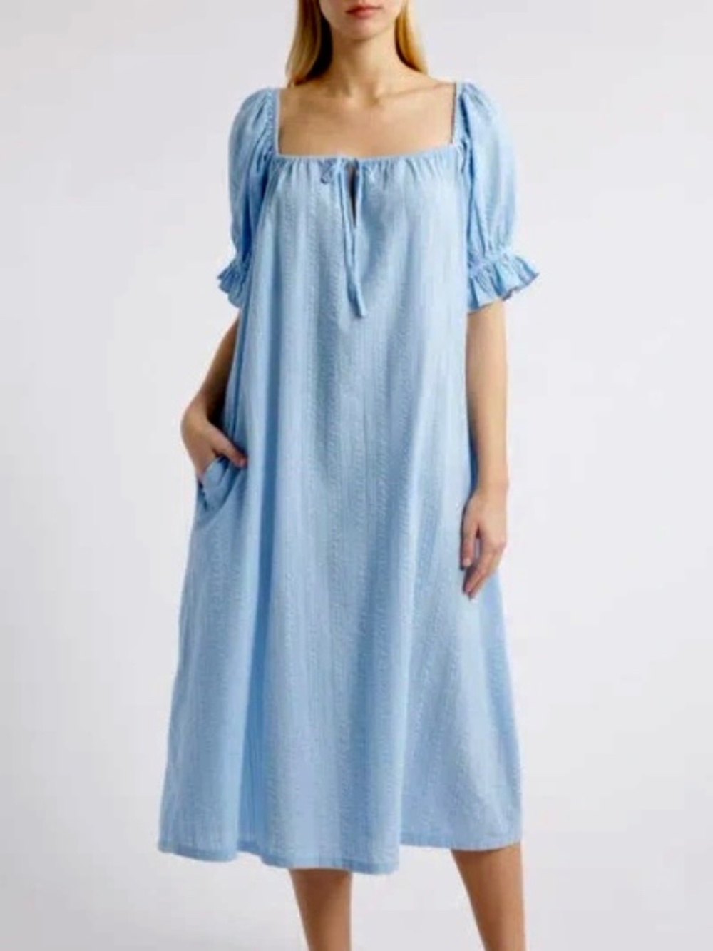 Nordstrom Light Blue Puff-Sleeve Midi Nightdress